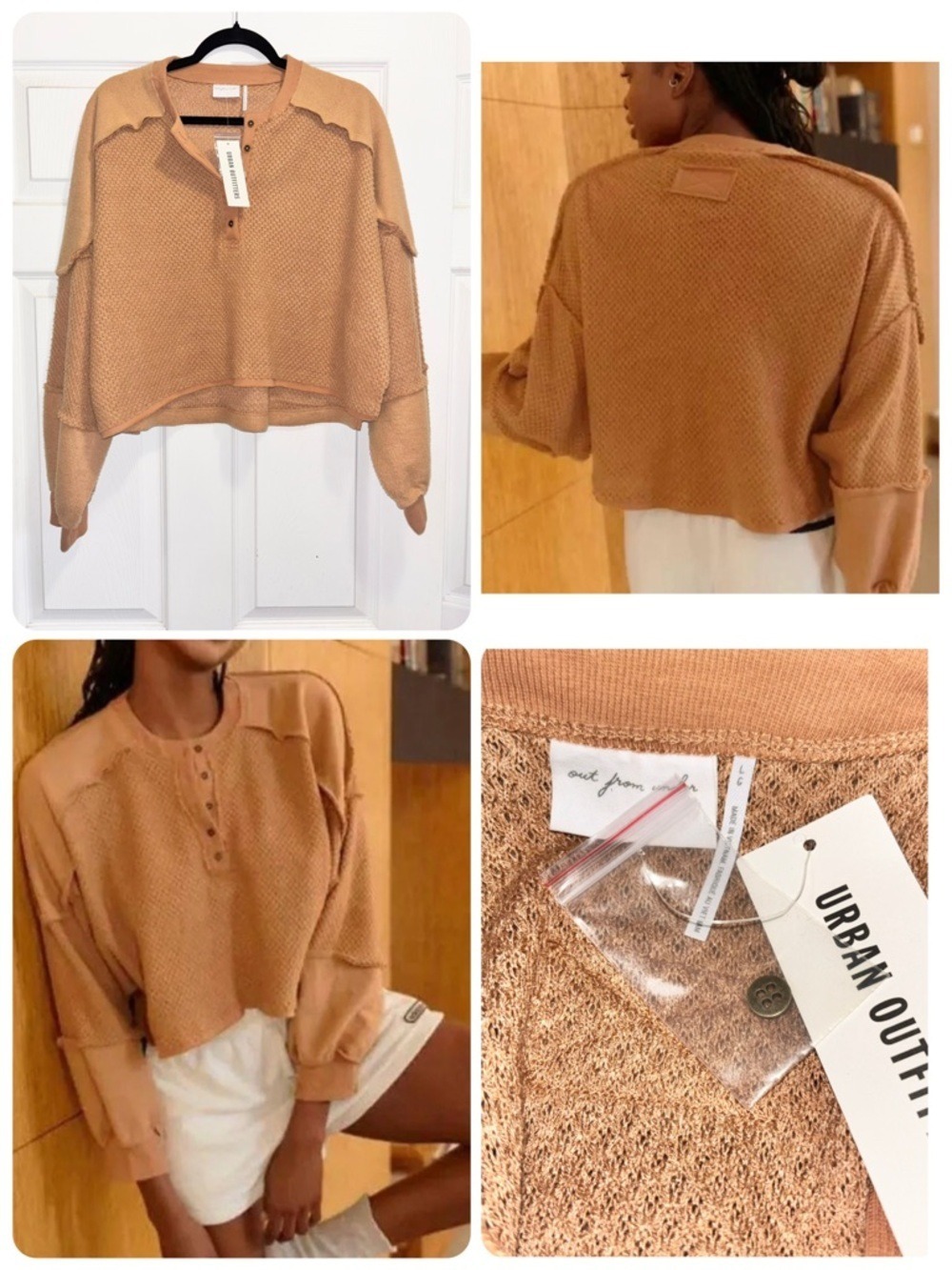 NWT Urban Outfitters Out From Under Mel Cozy Pieced Henley Top Sweater Sz Large